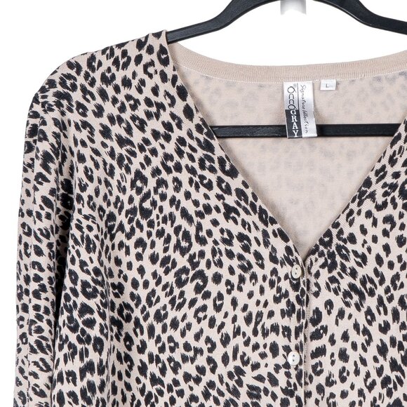 Anna Gray Cardigan L Womens Leopard Print VTG VNeck Silk Blend - Picture 3 of 5